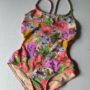 Cat & Jack Pink and Orange One Piece Swimsuit with Floral Pattern